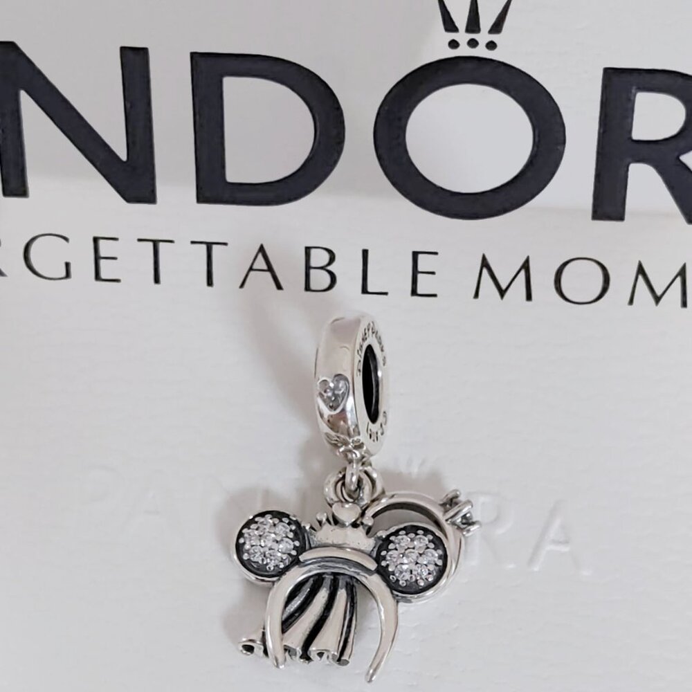 Pandora Bride Minnie Ears Headband Ring Dangle Charm S925 Silver with box
